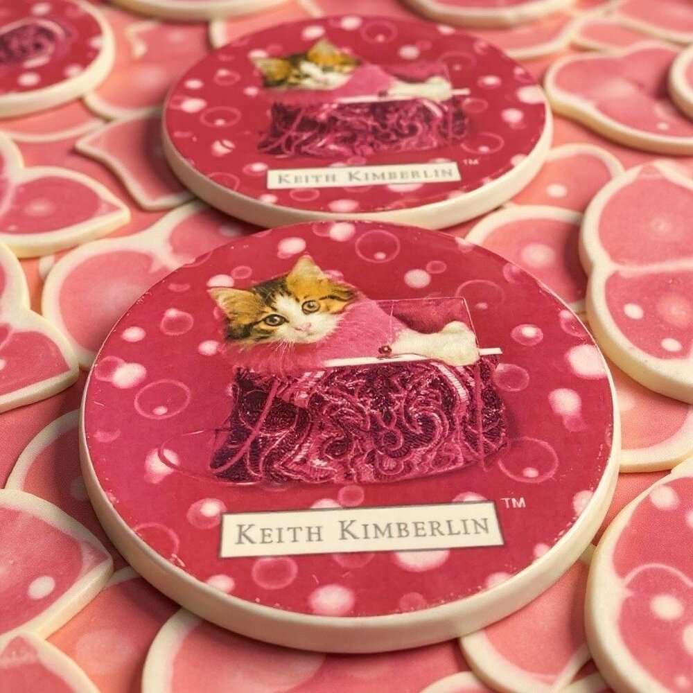 Keith Kimberlin Cat Kitten Coasters Set of 2 Thailand Encore Pink 4.25 RARE BOA-